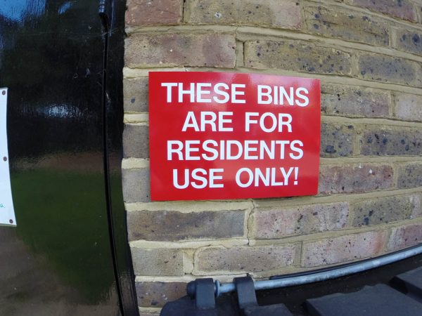 residents only bin sign